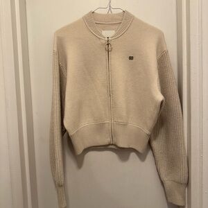 Sandro Cream Zip-Up Sweater